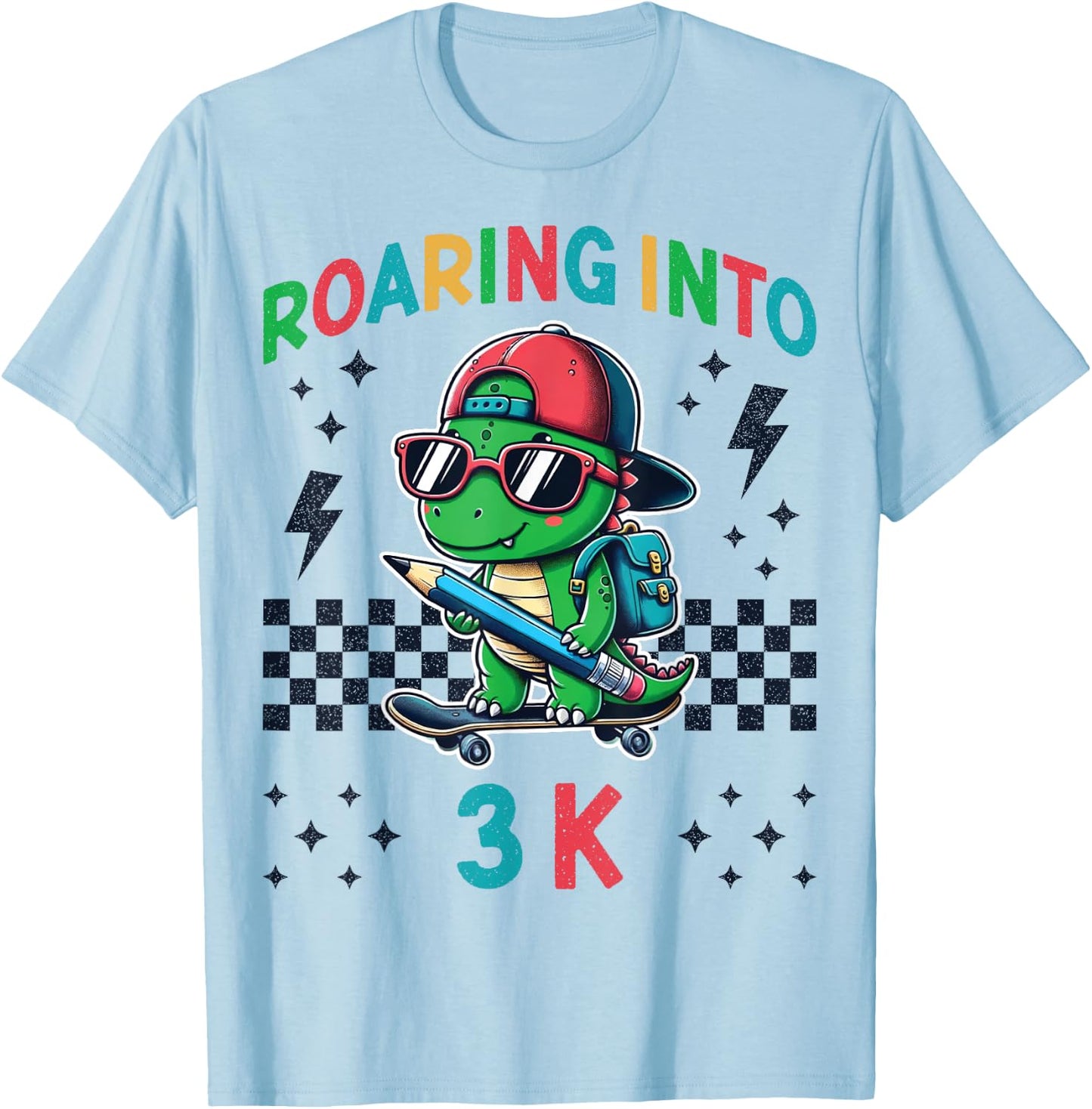 Roaring Into 3K Dinosaur First Day of K3 Kid Im Ready for 3K T-Shirt - T-Shirt | Light Blue