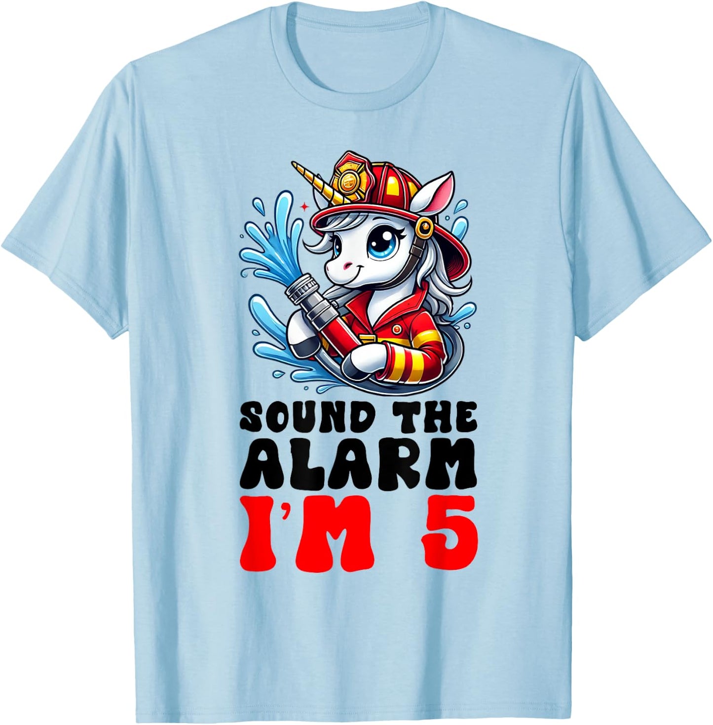 Unicorn Firefighter Fireman Kids 5th Birthday 5 Year Old T-Shirt - T-Shirt | Light Blue