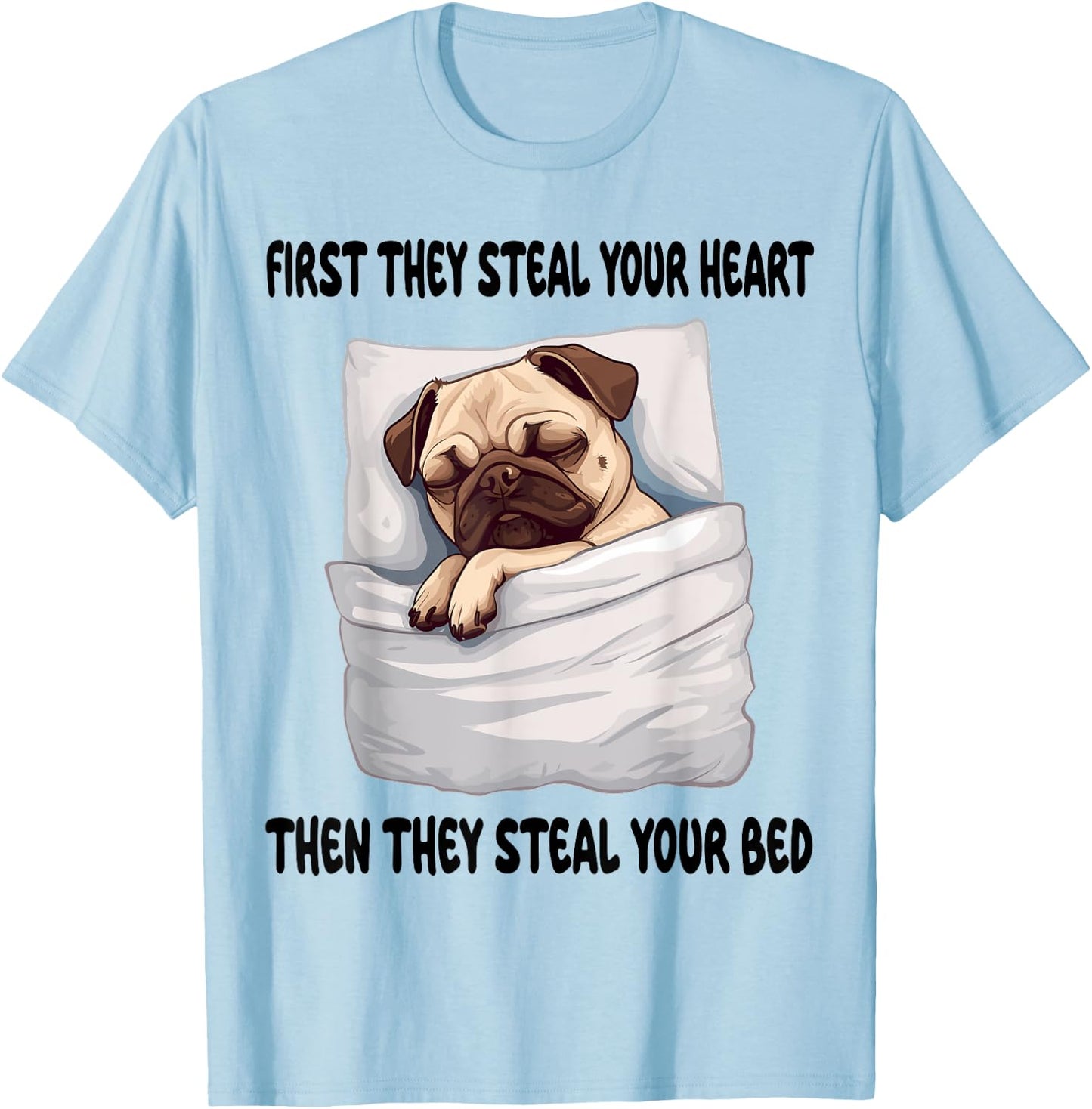 Pug Sleeping Pajamas Nightgown T-Shirt - T-Shirt | Light Blue