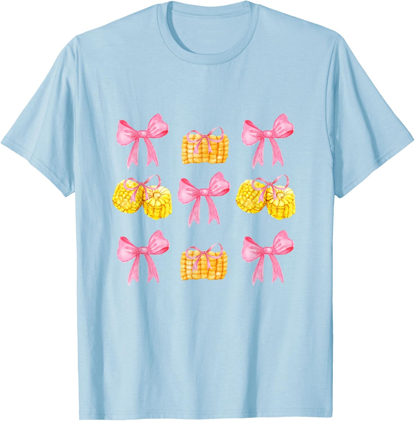 Pink Bows Cute Coquette corn y2k Clean Girl Aesthetic T-Shirt - T-Shirt | Light Blue