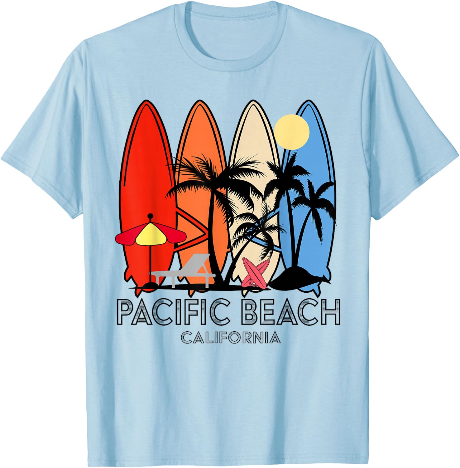 Pacific Beach California Retro Surfboard Vintage T-Shirt - T-Shirt | Light Blue