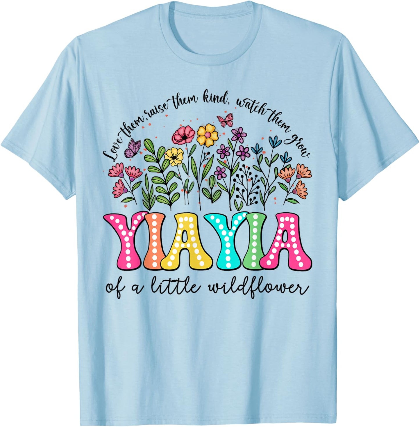 YiaYia Of The Little Wildflower Birthday Kids Groovy T-Shirt - T-Shirt | Light Blue