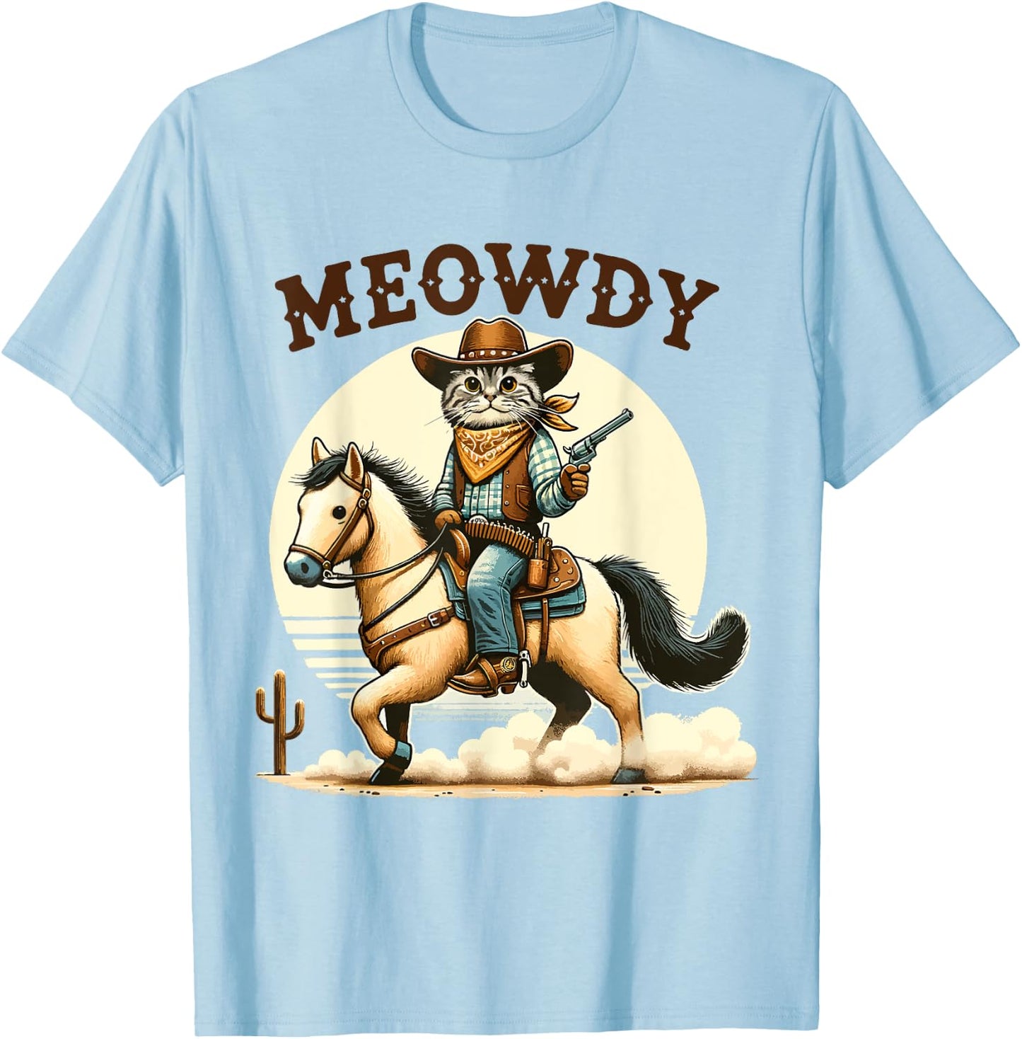 Meowdy Partner Cat Cowboy Horse Howdy Funny Country Western T-Shirt - T-Shirt | Light Blue