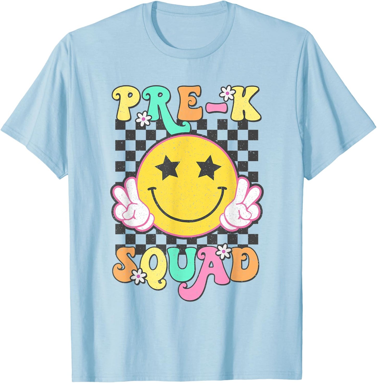 Pre-K Squad Smile Retro Back To School T-Shirt - T-Shirt | Light Blue