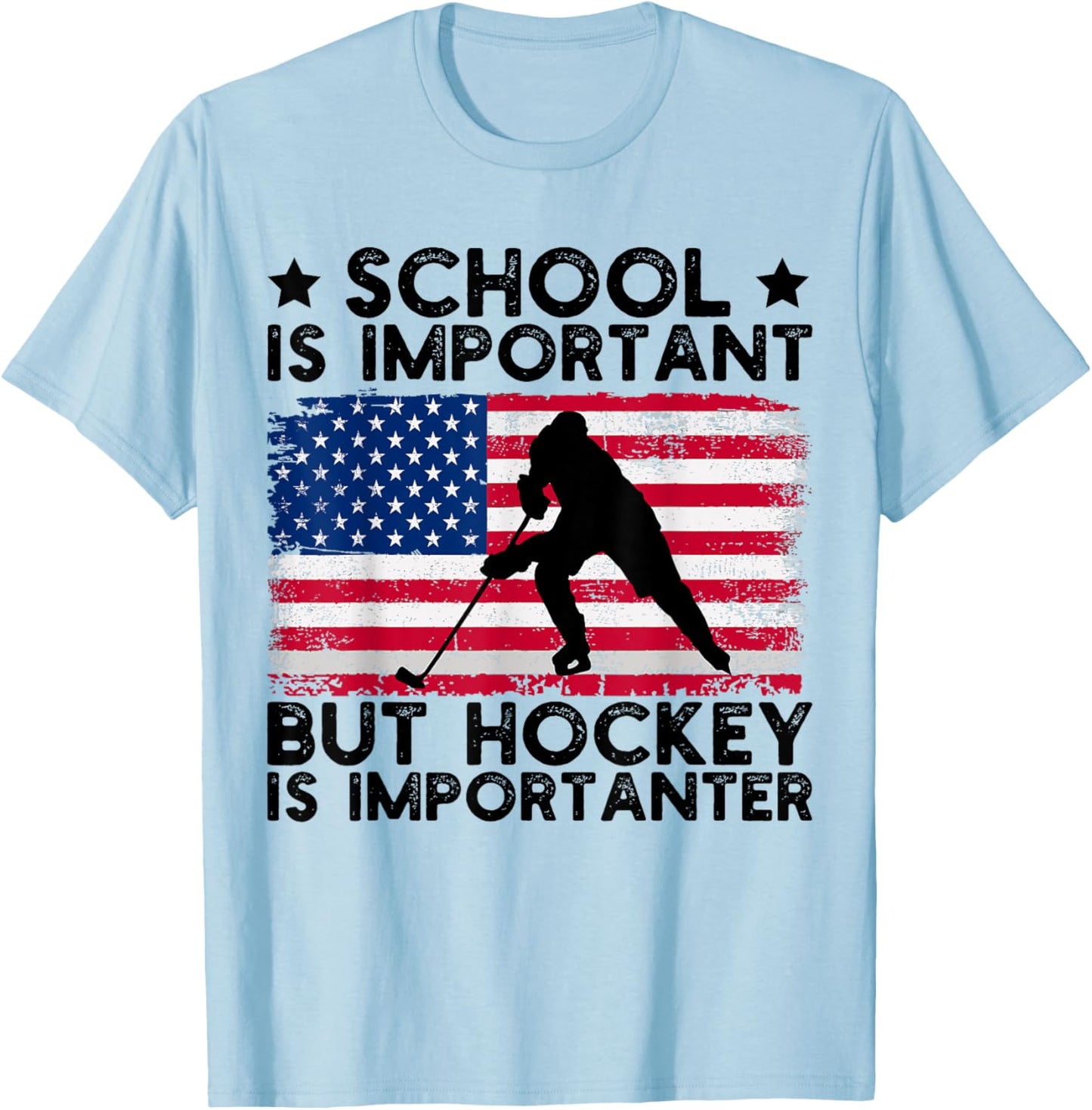 Funny Hockey School Is Important But Hockey is Importanter T-Shirt - T-Shirt | Light Blue