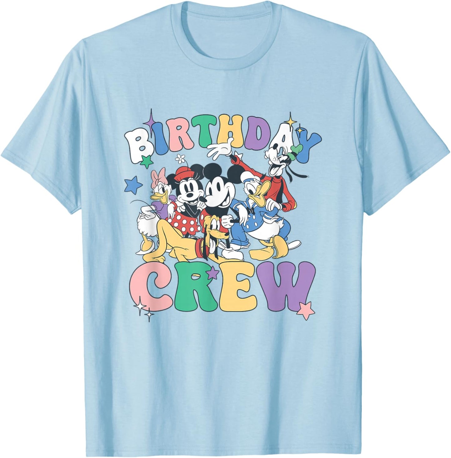 Disney Mickey And Friends Birthday Crew Vintage Group T-Shirt - T-Shirt | Light Blue