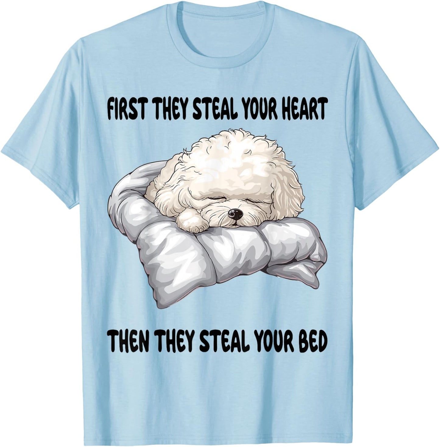 Bichon Frise Sleeping Pajamas Nightgown T-Shirt - T-Shirt | Light Blue