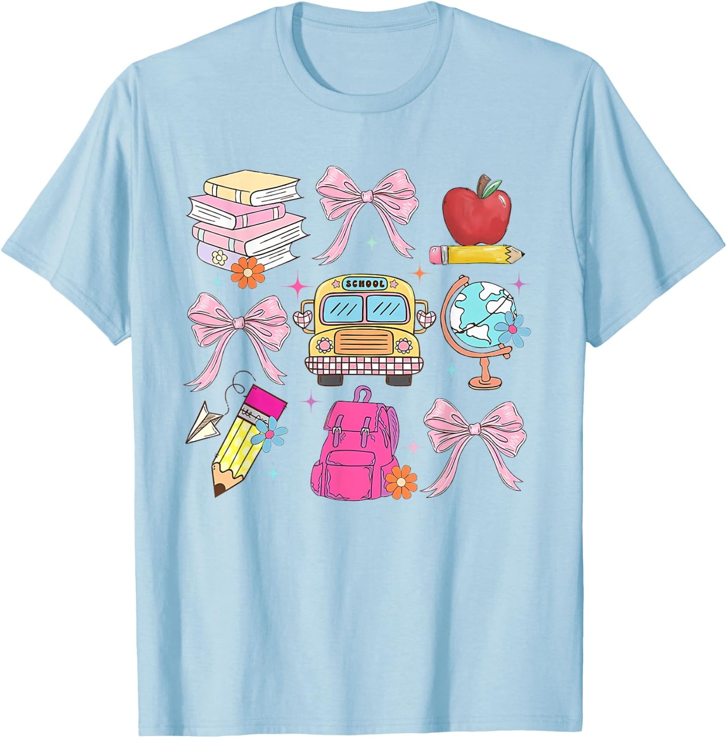 Back to School Coquette Teacher Women Girl Kindergarten PreK T-Shirt - T-Shirt | Light Blue