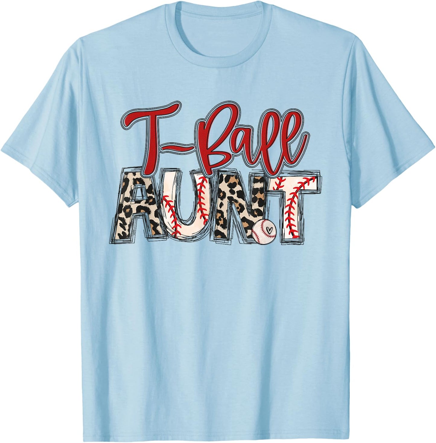 T-Ball Aunt Leopard Red T-Ball Auntie Family T-Ball Player T-Shirt - T-Shirt | Light Blue