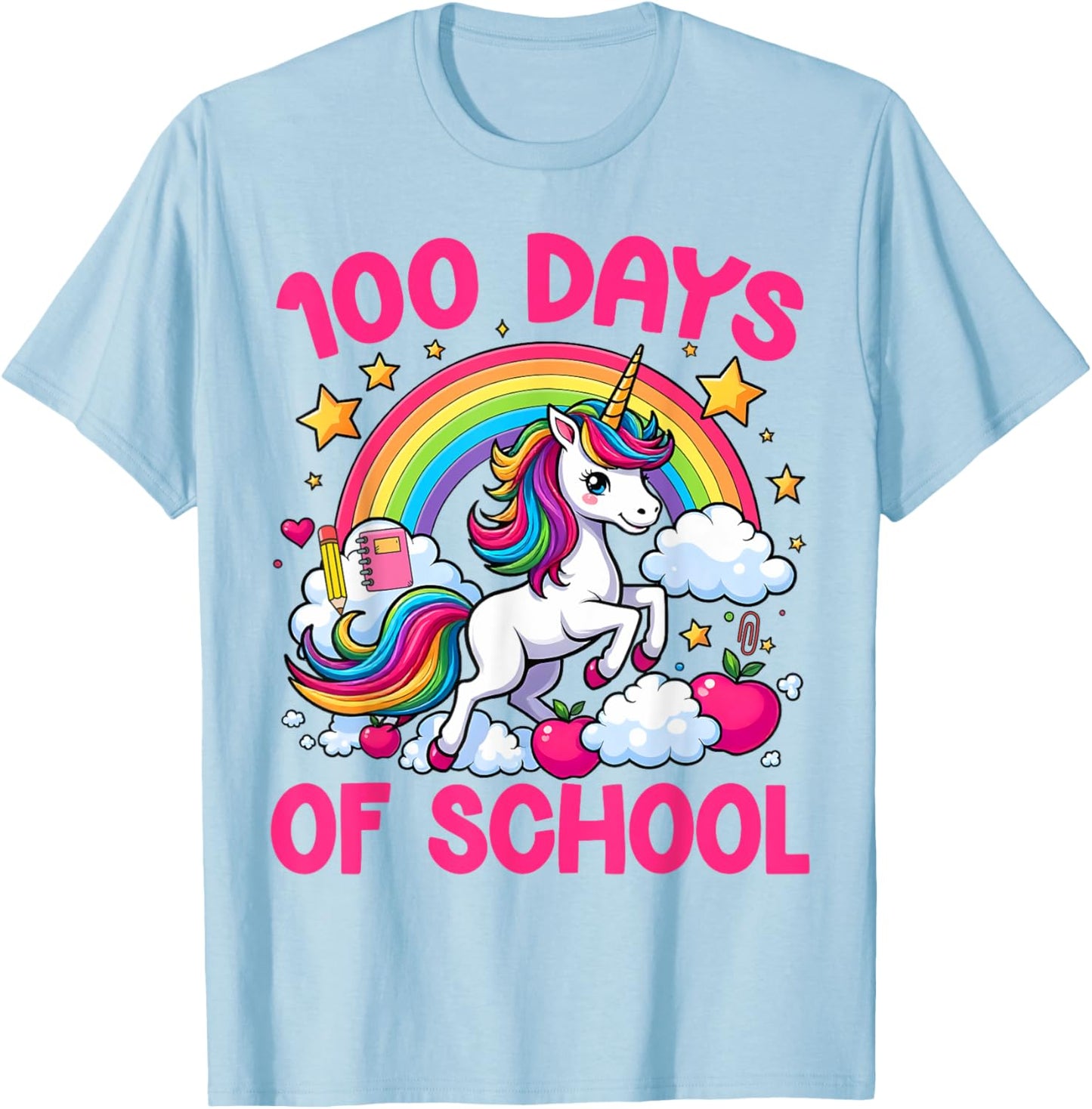 100 Days Of School Unicorn Teacher Girls Happy 100 Days T-Shirt - T-Shirt | Light Blue