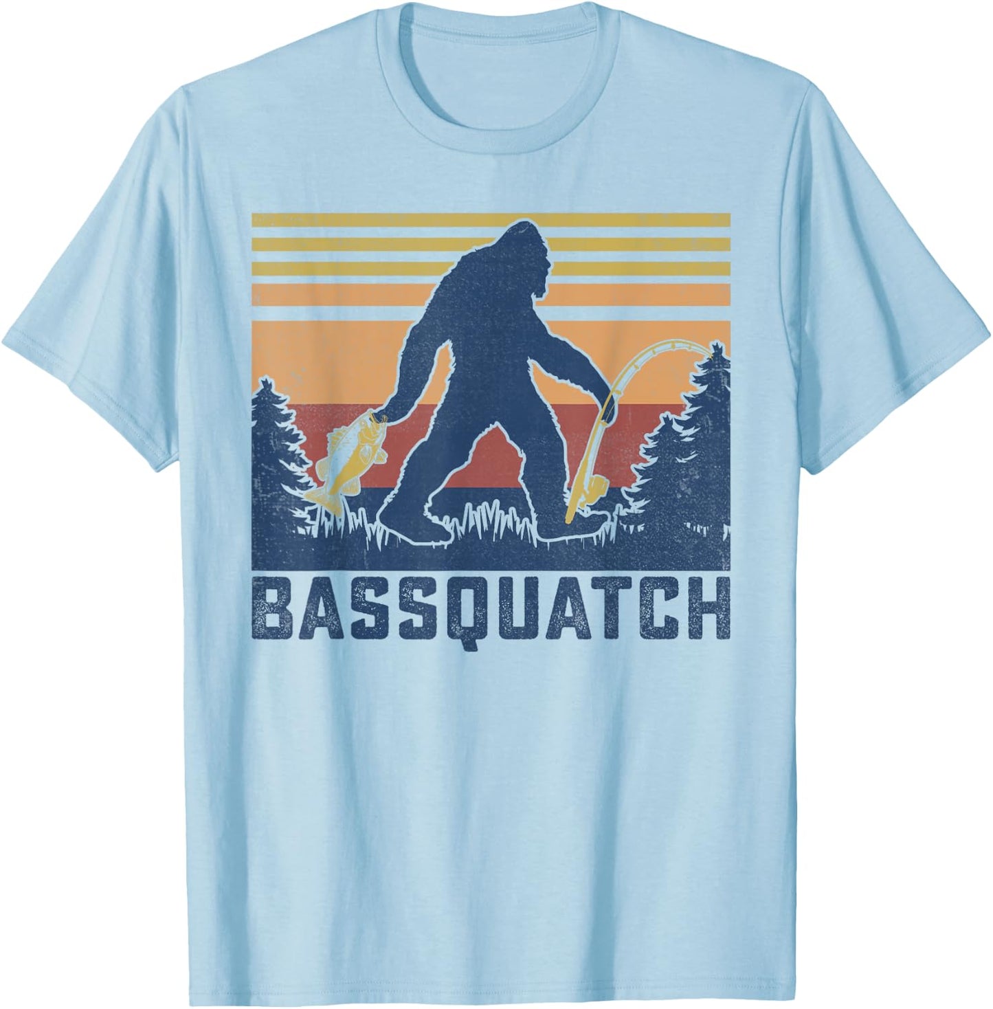 Retro Vintage Outdoor Fish Bassquatch Funny Fishing T-Shirt - T-Shirt | Light Blue