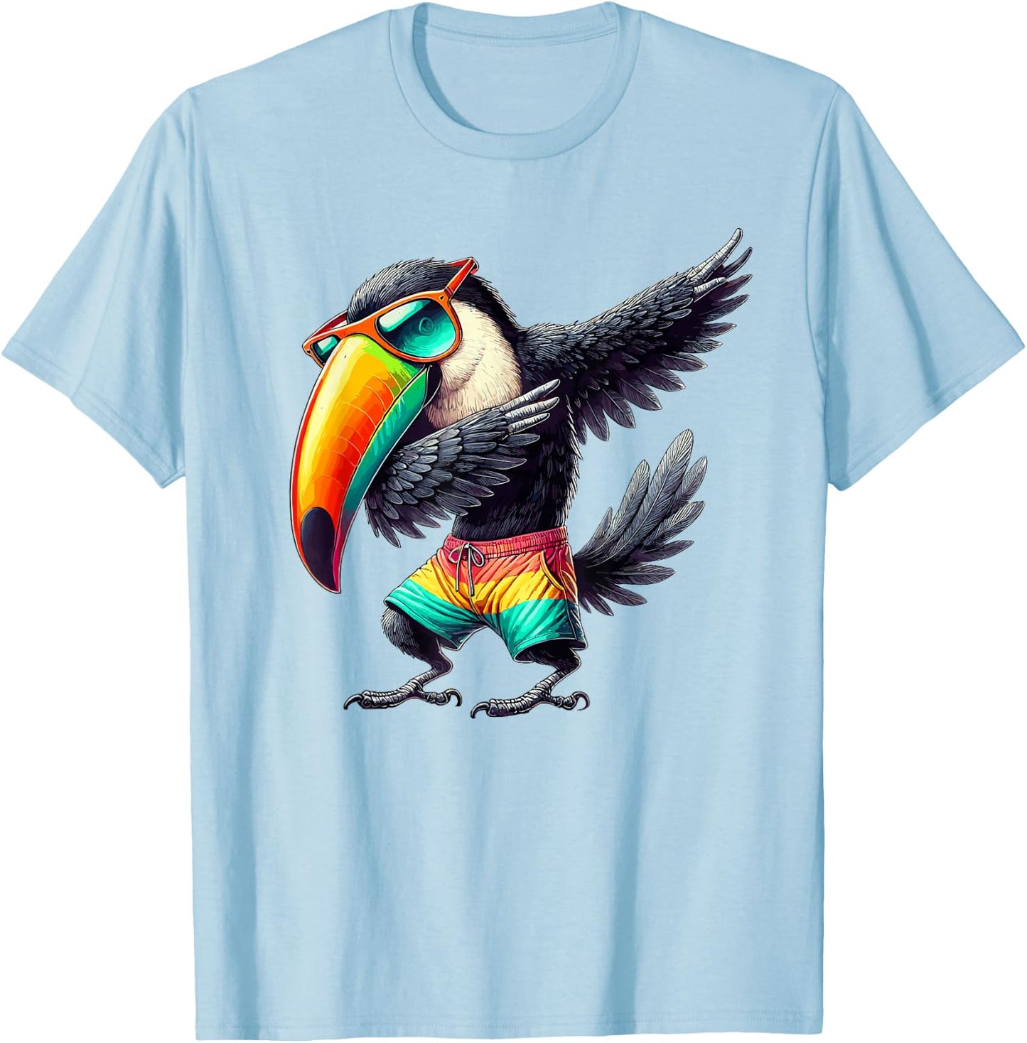 Toucan Dabbing, Swimming Pool, Beach Vacation, Tropical Bird T-Shirt - T-Shirt | Light Blue