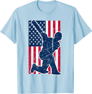 USA Cricket Cricketer America Flag Cricketers India Pakistan T-Shirt - T-Shirt | Light Blue