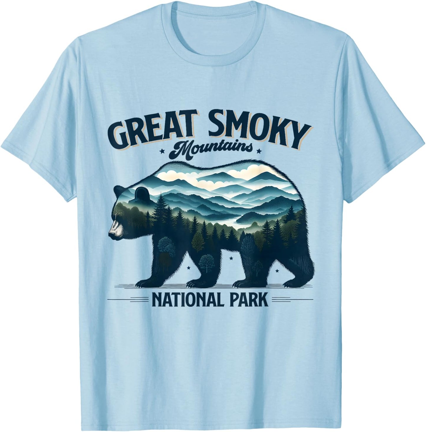 Hiking Camping Great Smoky Mountains National Park Bear T-Shirt - T-Shirt | Light Blue
