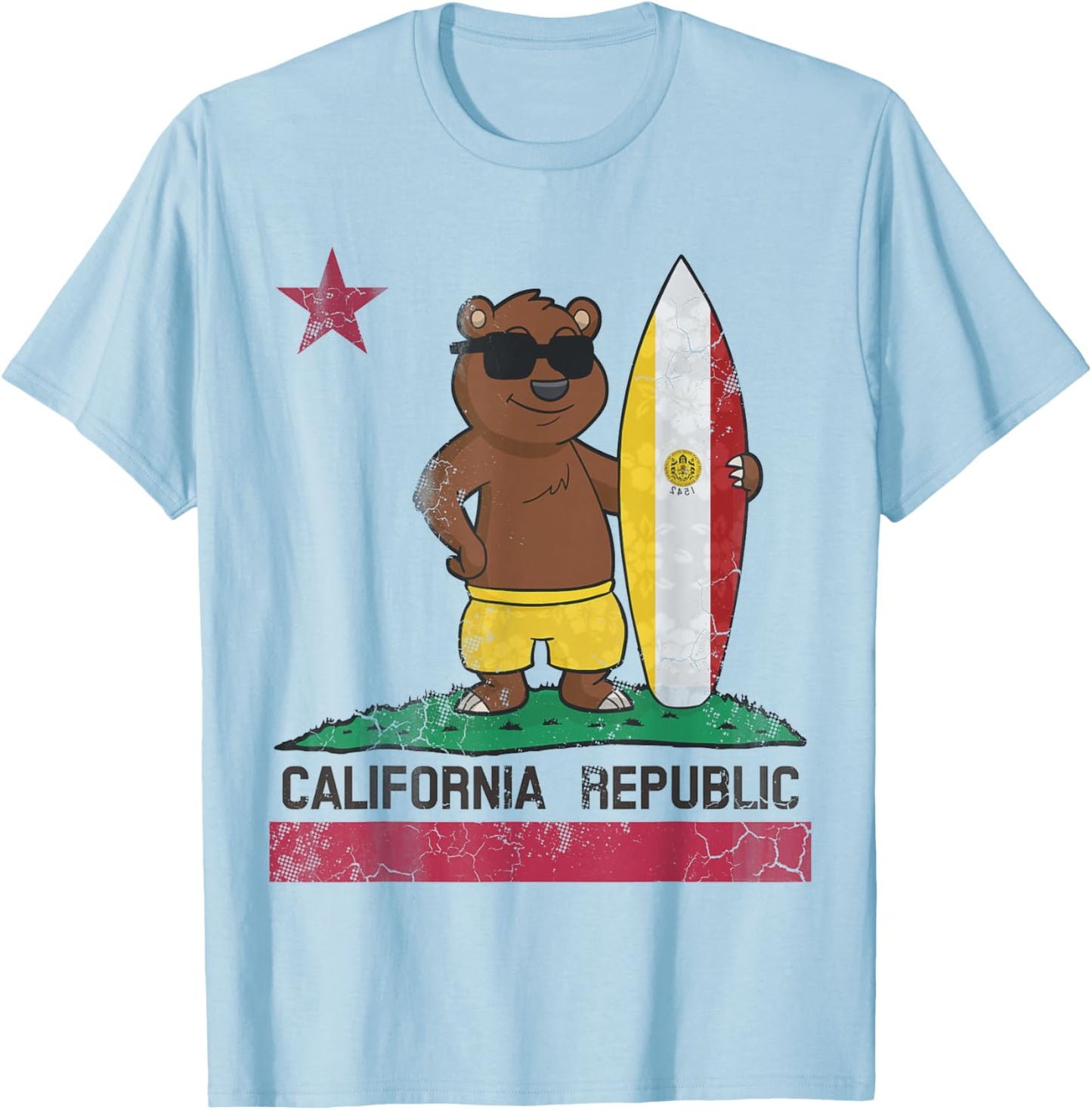 San Diego California Surfer Bear Surfing Men Women Kids Teen T-Shirt - T-Shirt | Light Blue