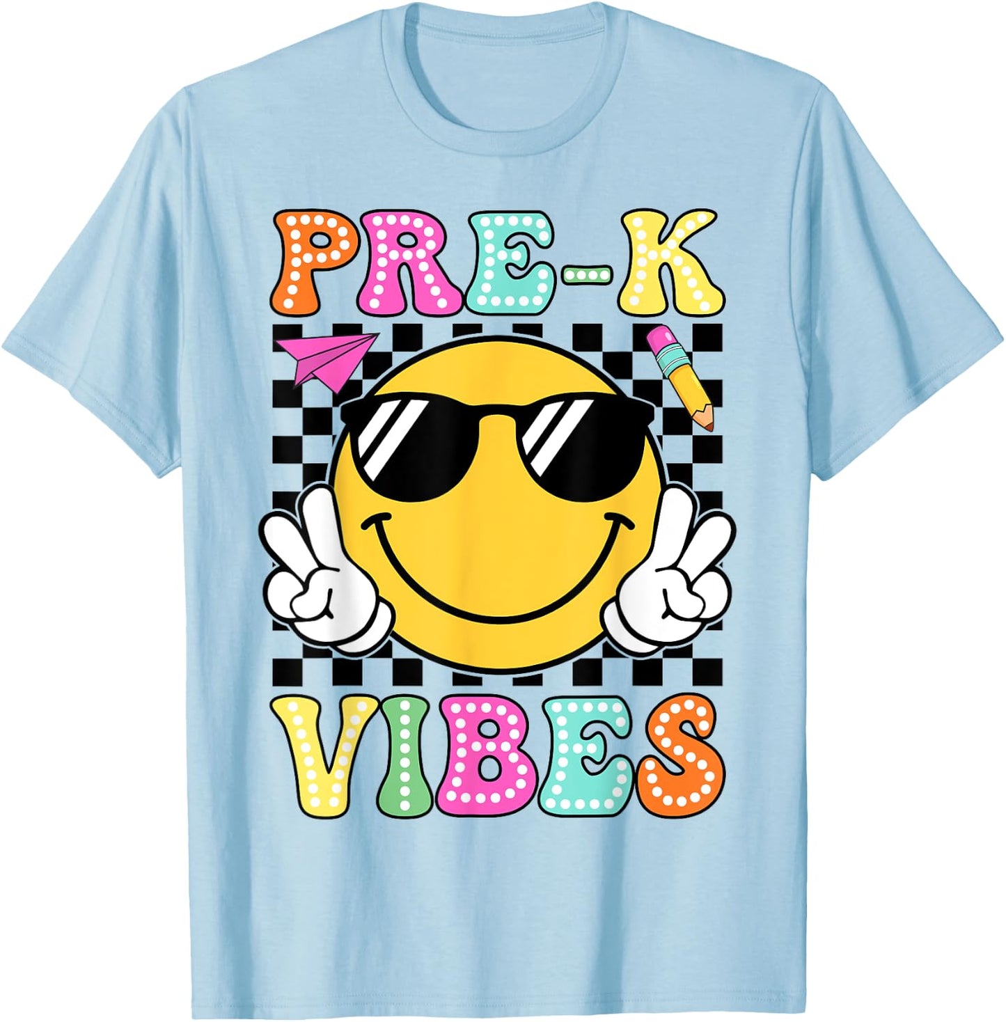 Pre-K Vibes Groovy Back to School Pre-K Teacher Men Women Girls Kids T-Shirt - T-Shirt | Light Blue