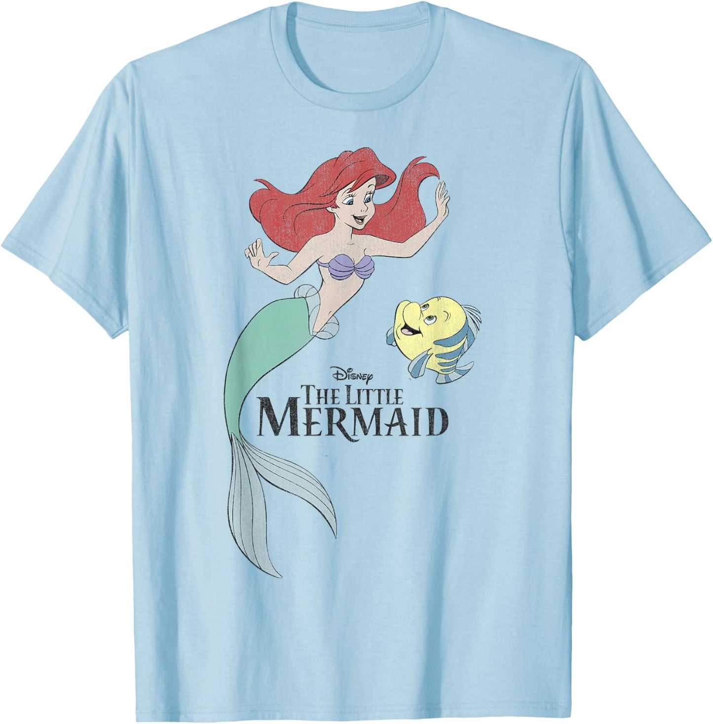 Disney The Little Mermaid Ariel & Flounder Portrait T-Shirt - T-Shirt | Light Blue