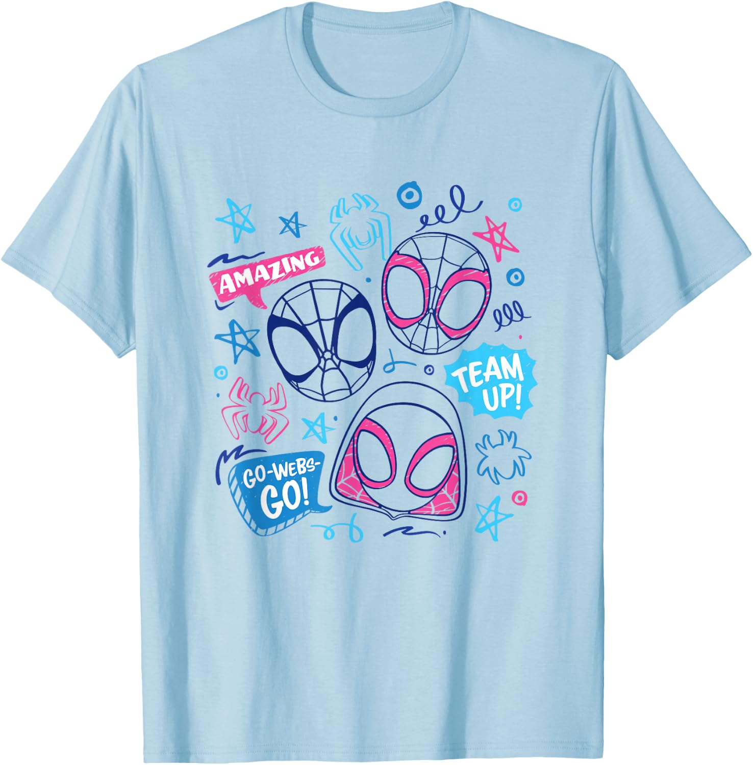 Marvel Spidey and His Amazing Friends Amazing Team Doodles T-Shirt - T-Shirt | Light Blue