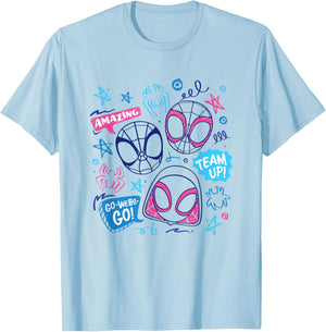 Marvel Spidey and His Amazing Friends Amazing Team Doodles T-Shirt - T-Shirt | Light Blue