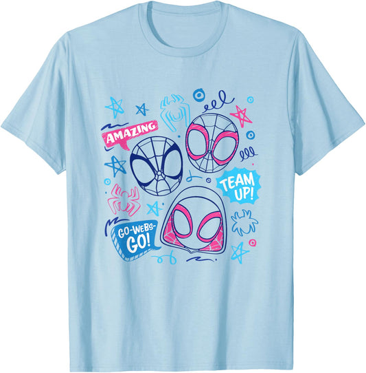 Marvel Spidey and His Amazing Friends Amazing Team Doodles T-Shirt - T-Shirt | Light Blue