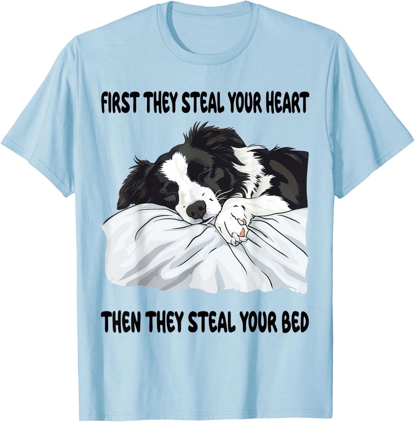 Border Collie Sleeping Pajamas Nightgown T-Shirt - T-Shirt | Light Blue