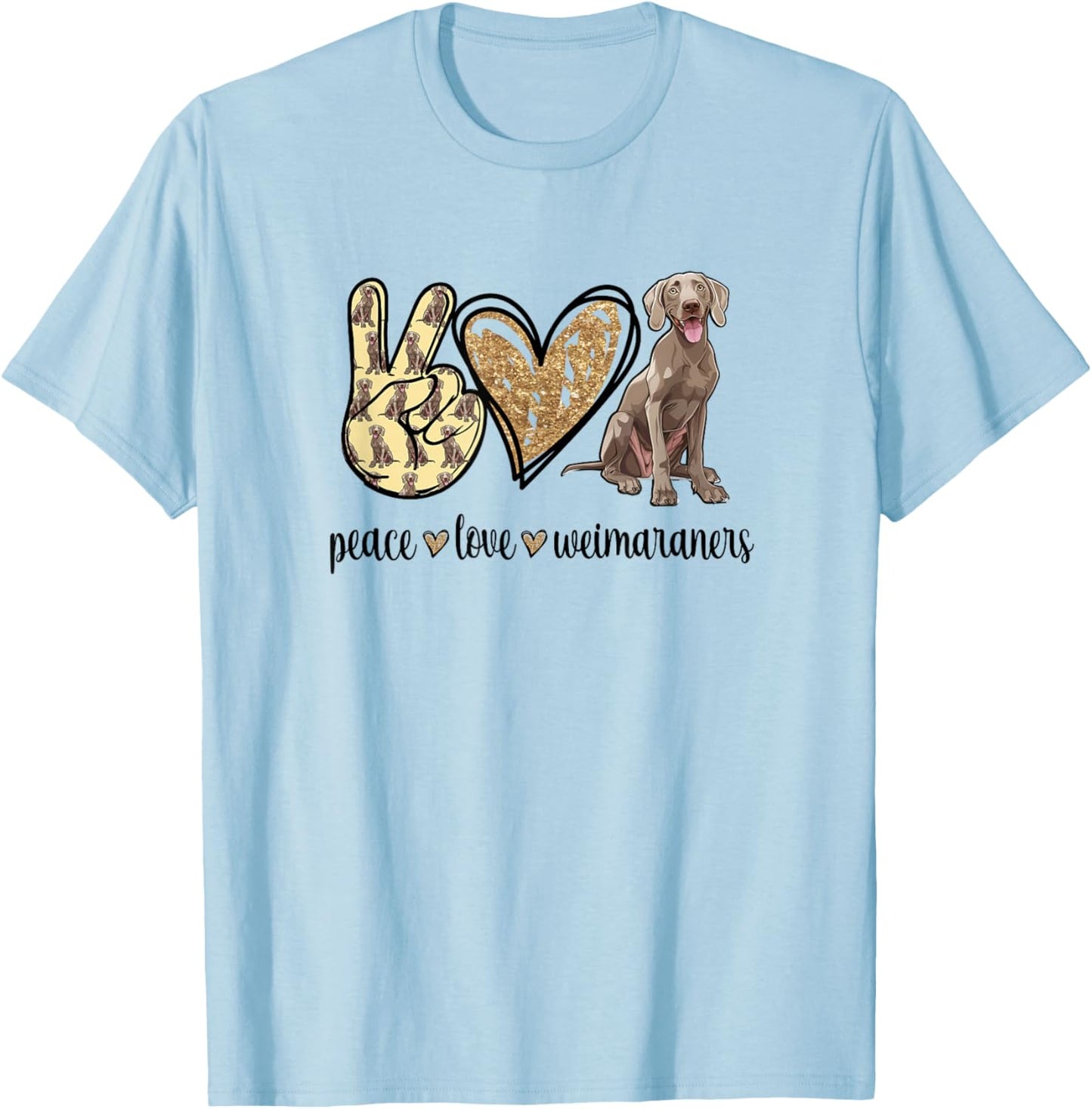 Girls Owners Cute Peace Love Weimaraner Lover T-Shirt - T-Shirt | Light Blue