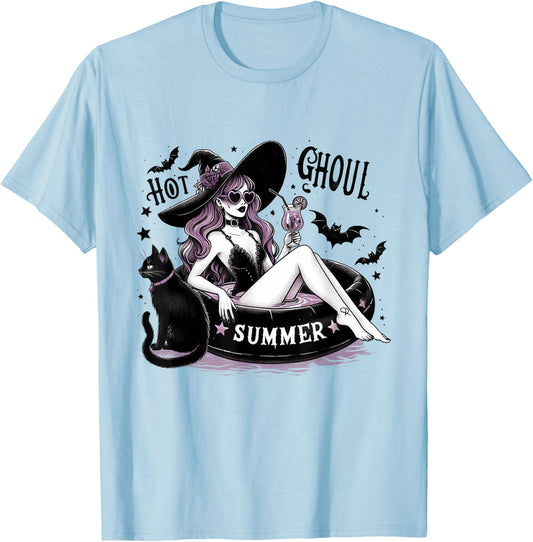 Hot Ghoul Summer Halloween Witch Party Costume T-Shirt - T-Shirt | Light Blue