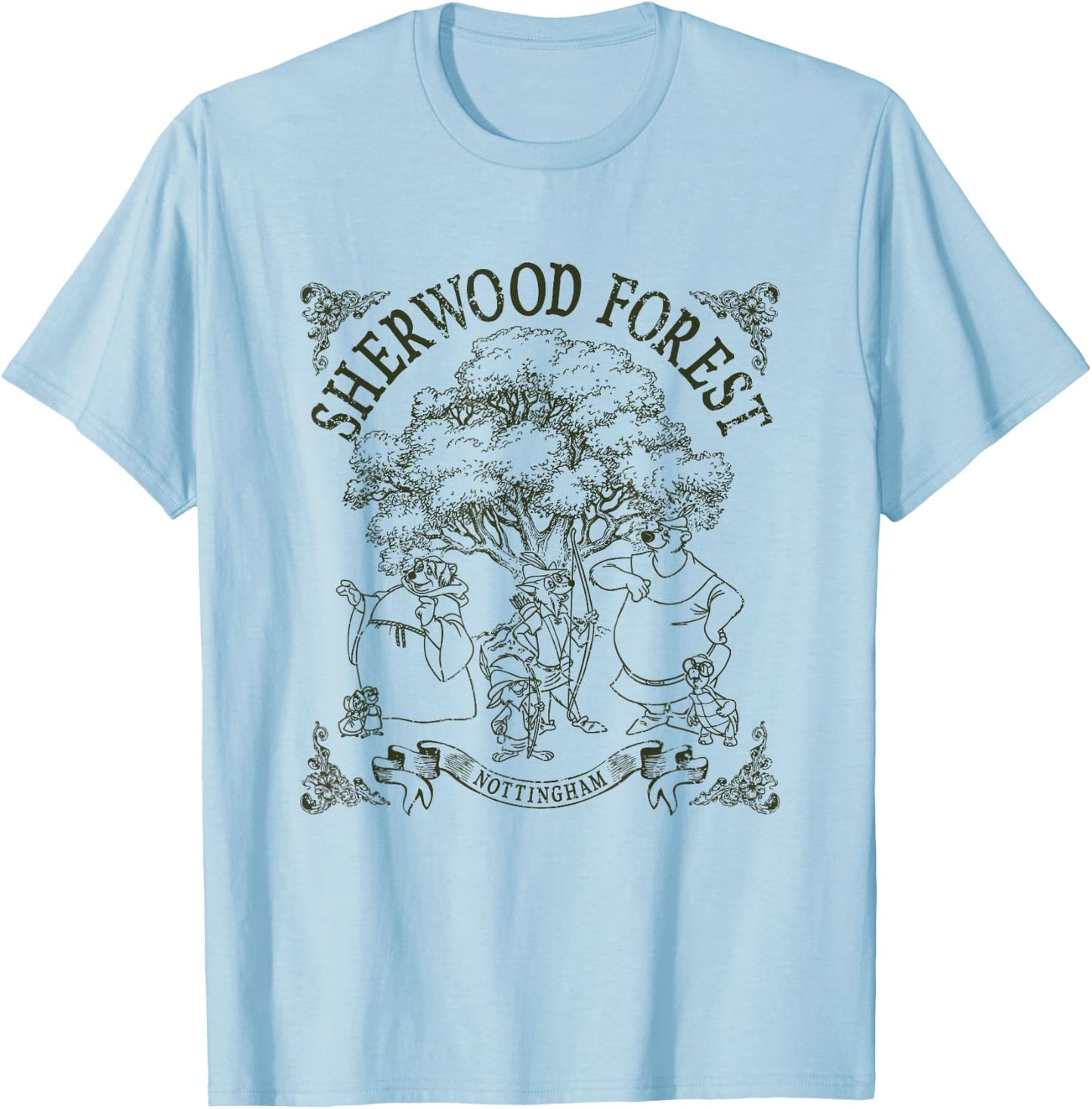 Disney Robin Hood Sherwood Forest Vintage Group Shot Logo T-Shirt - T-Shirt | Light Blue