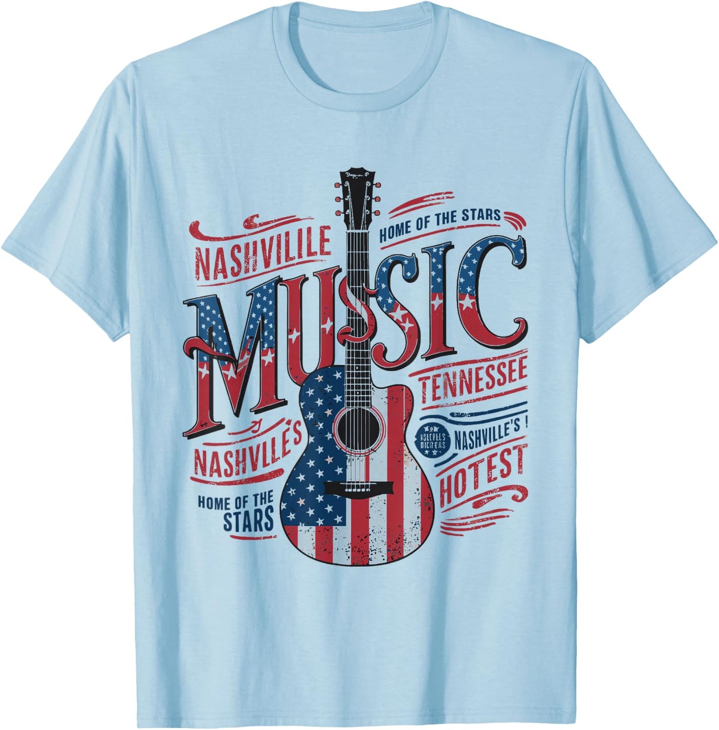 Nashville Music US Flag Guitar T-Shirt - T-Shirt | Light Blue