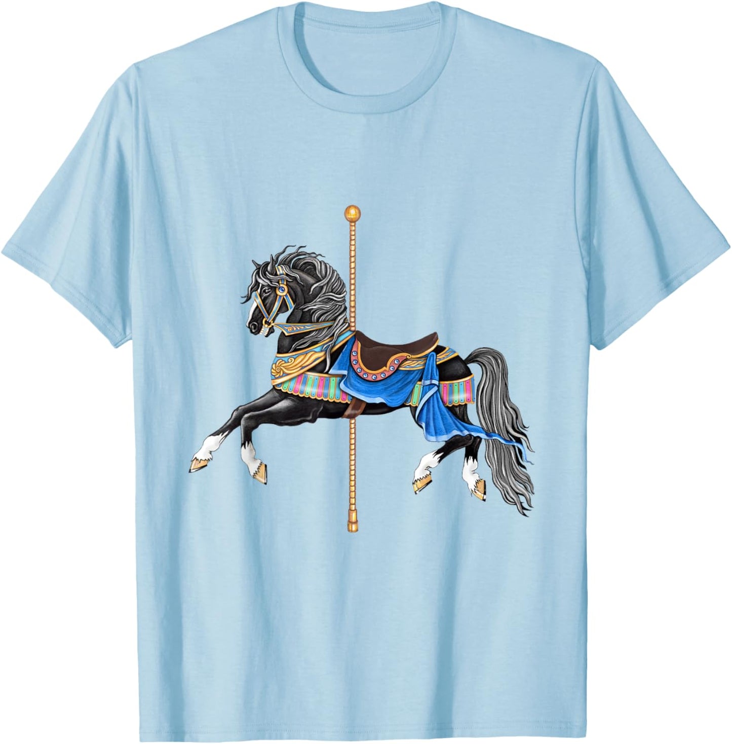 Black Stallion Carousel Horse T-Shirt - T-Shirt | Light Blue