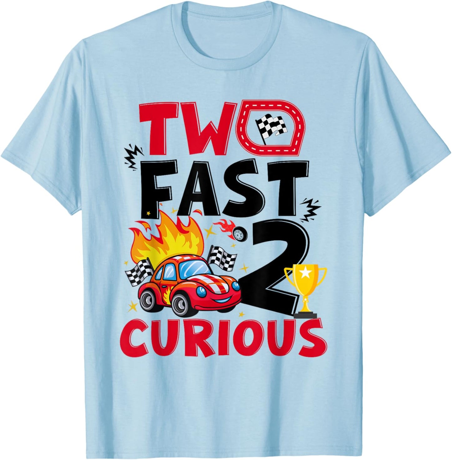 Two Fast 2 Curious Race Car 2nd Birthday Boys Family kids T-Shirt - T-Shirt | Light Blue