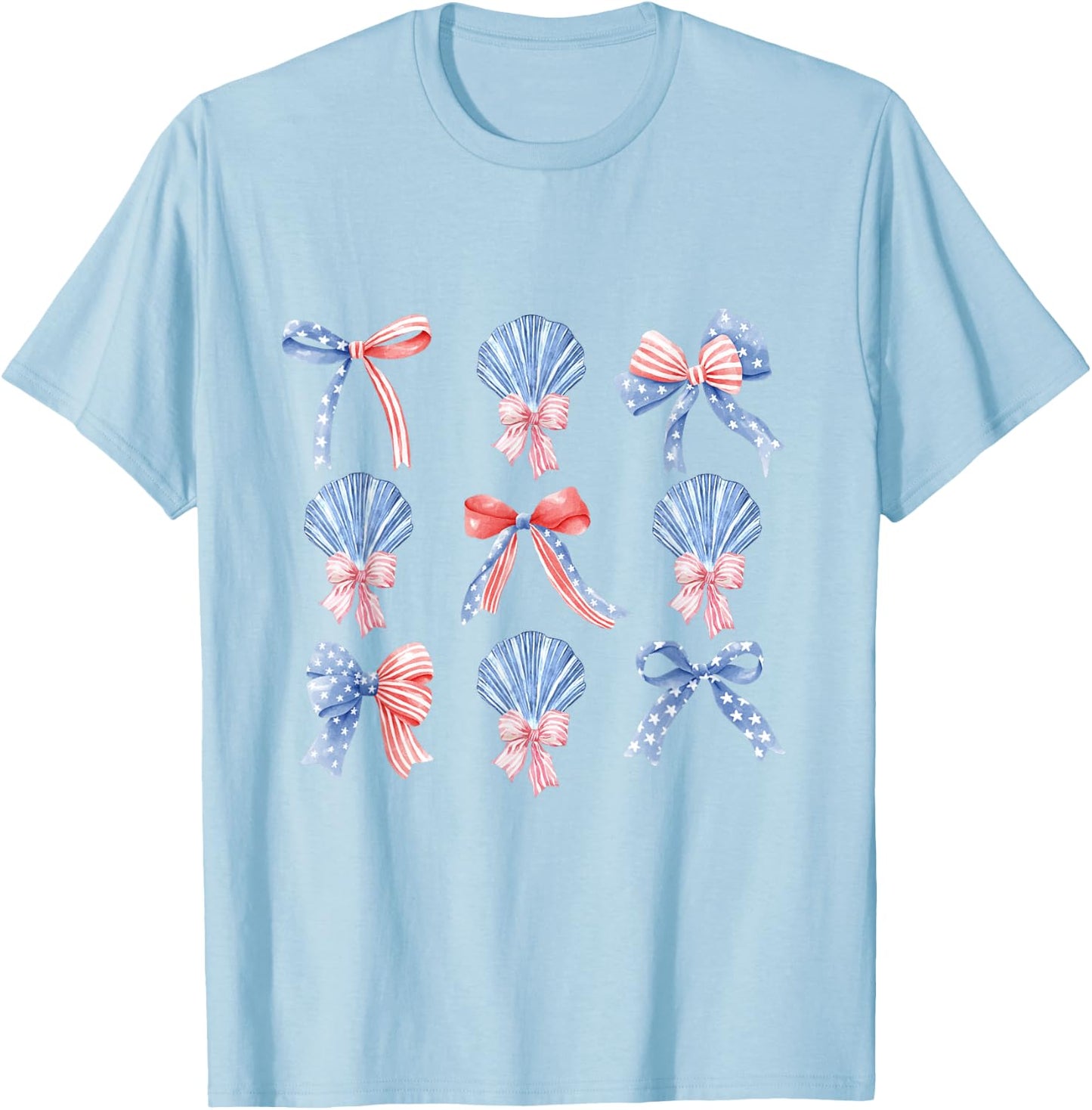Pink Bows Cute Coquette shells y2k Girl Aesthetic USA bow T-Shirt - T-Shirt | Light Blue