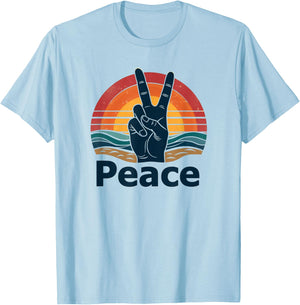 Retro Peace Sign Vintage 70s Hippie Sunrise Bohemian Peace T-Shirt - T-Shirt | Light Blue