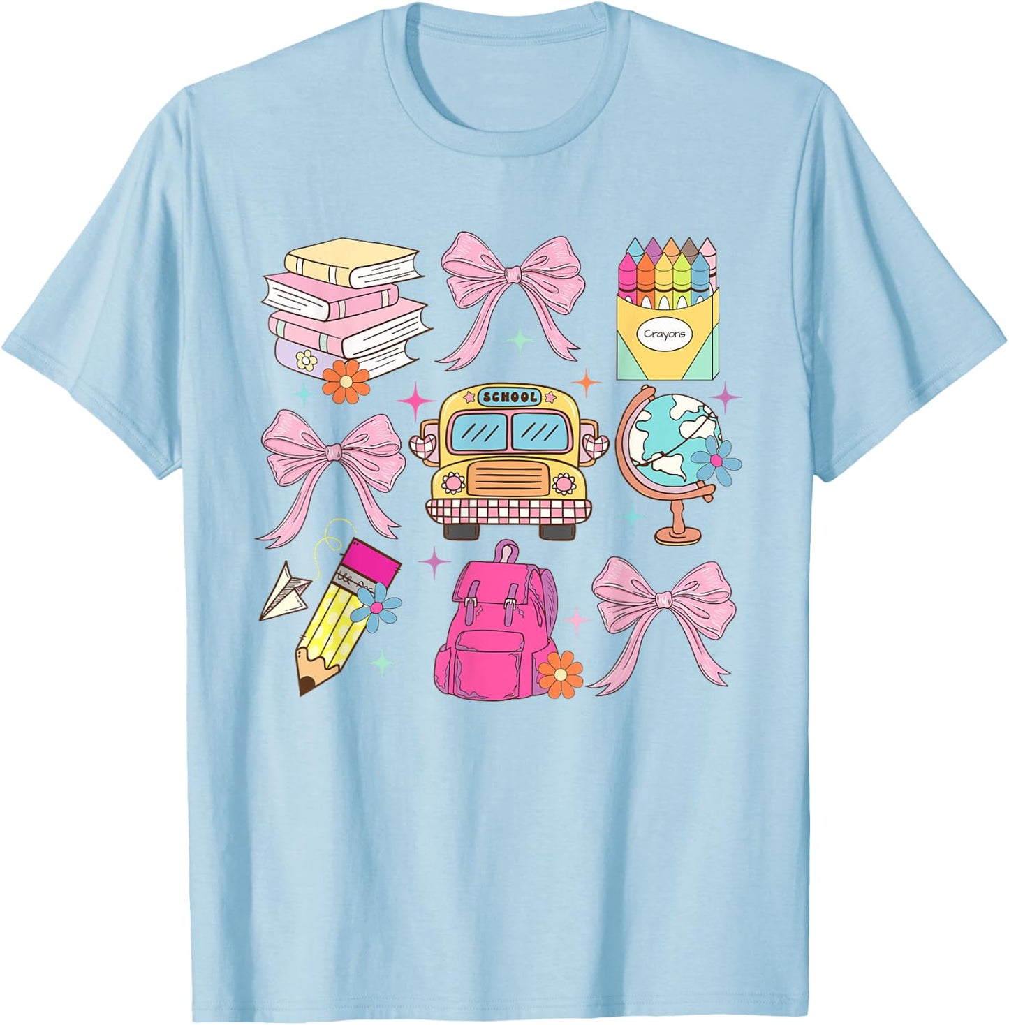 Coquette School Back To School Pink Bow Teacher Students T-Shirt - T-Shirt | Light Blue