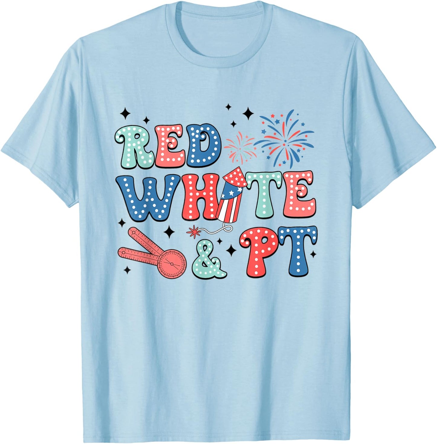 Women Retro Physical Therapy 4th of July Red White PT PTA T-Shirt - T-Shirt | Light Blue
