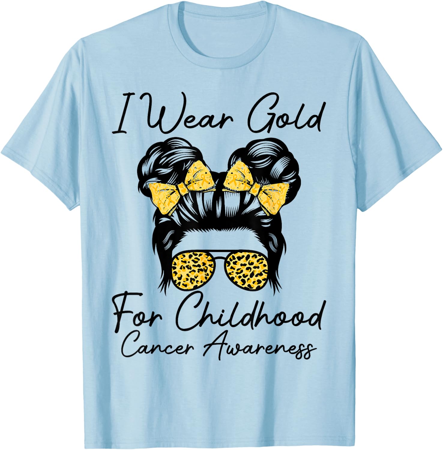I Wear Gold for Childhood Cancer Awareness Messy bun Women T-Shirt - T-Shirt | Light Blue