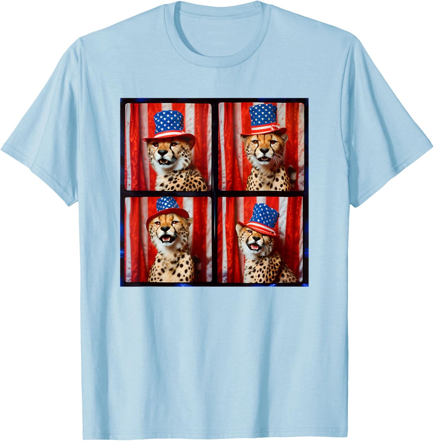 Cheetah Lover Red White Blue Photobooth 4th Of July Animals T-Shirt - T-Shirt | Light Blue