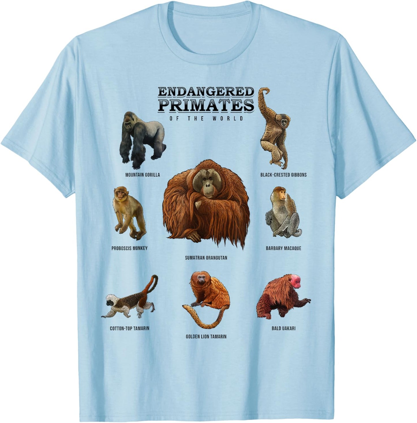 Endangered Primates of the World Shirt Wildlife Zoology Wild T-Shirt - T-Shirt | Light Blue