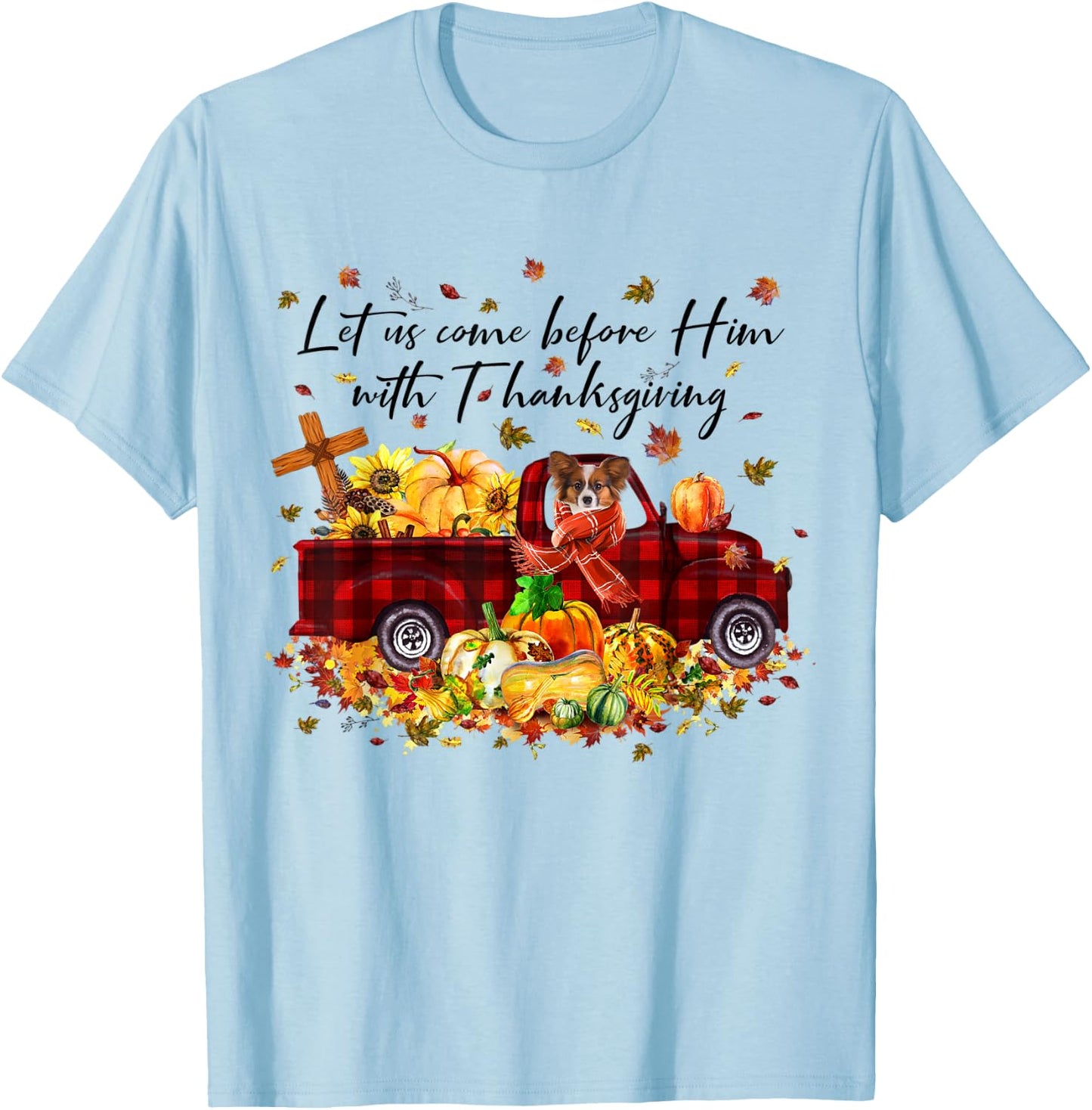 Papillon Pumpkin Vintage Truck Thanksgiving Funny Halloween T-Shirt - T-Shirt | Light Blue