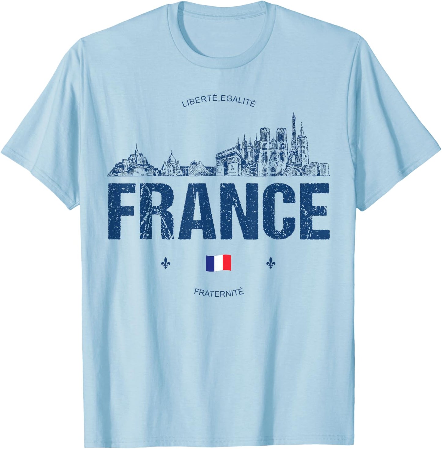 France Souvenir Travel , Small, White T-Shirt - T-Shirt | Light Blue