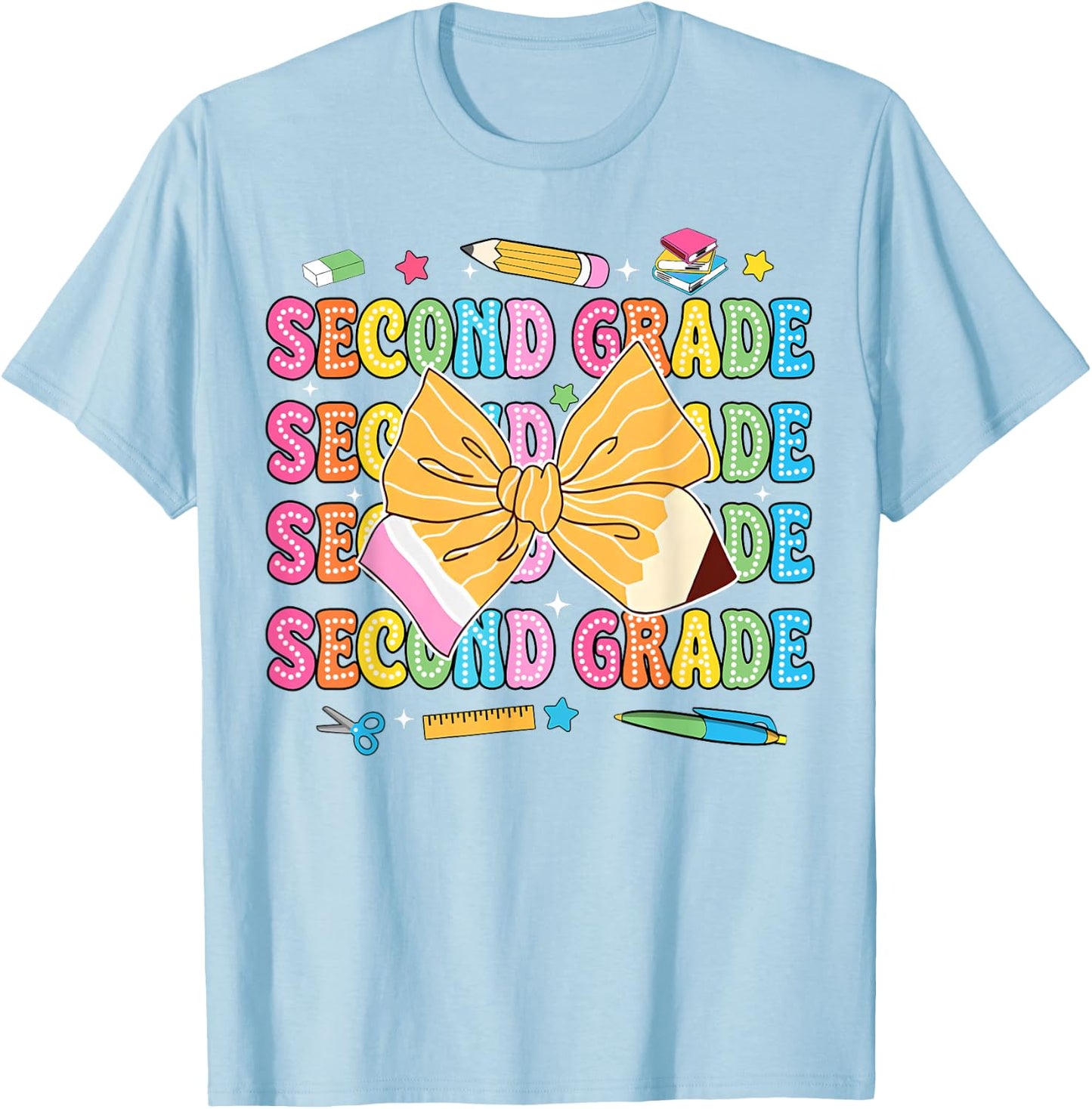 2nd Grade Teacher Pencil Coquette Bow Back To School T-Shirt - T-Shirt | Light Blue