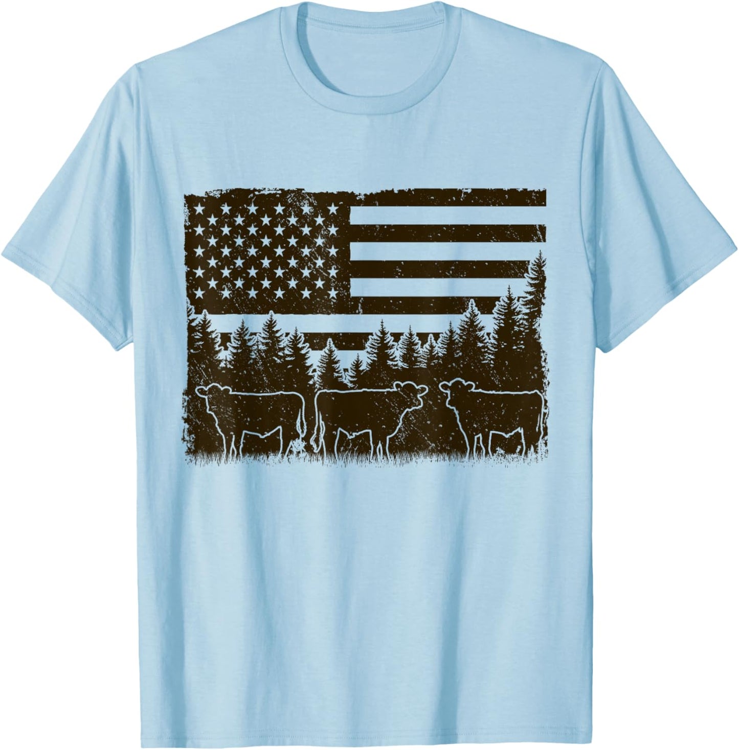 Black Angus Cow 4th of July USA Patriotic Cattle Farmer T-Shirt - T-Shirt | Light Blue