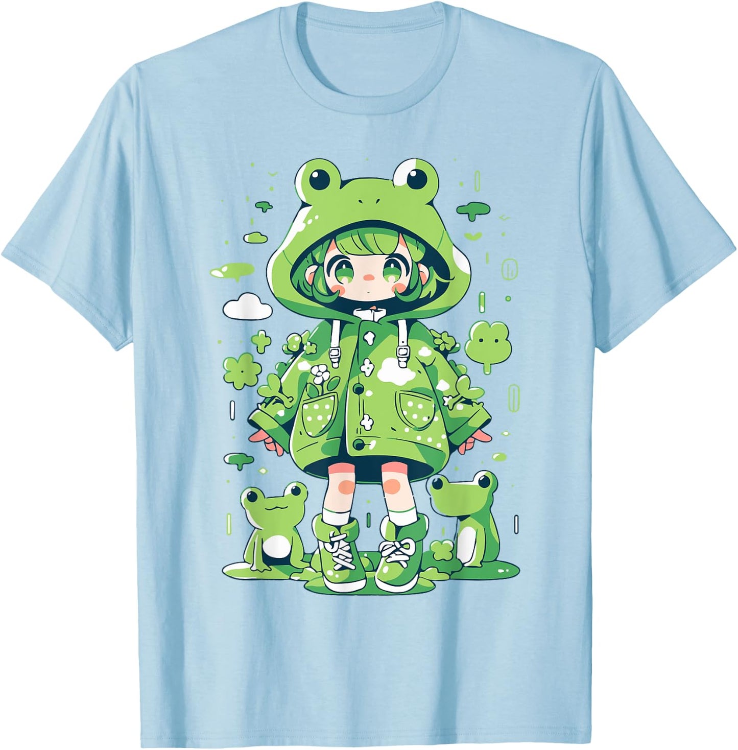Kawaii Frog Girl | Decora Kei Anime Manga Harajuku Kidcore T-Shirt - T-Shirt | Light Blue