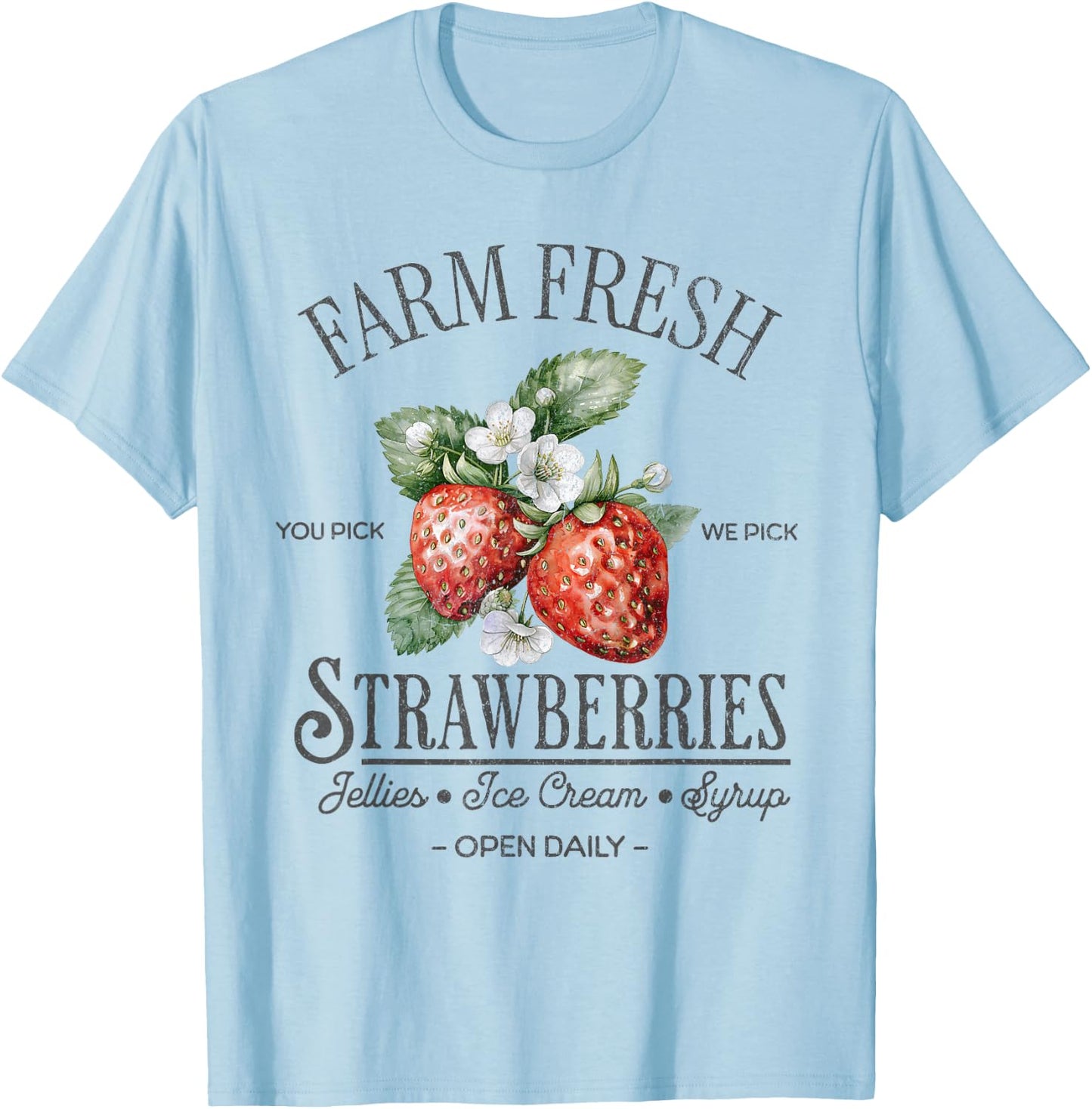 Farm Fresh Strawberries Vintage Strawberry Farmers Farm T-Shirt - T-Shirt | Light Blue