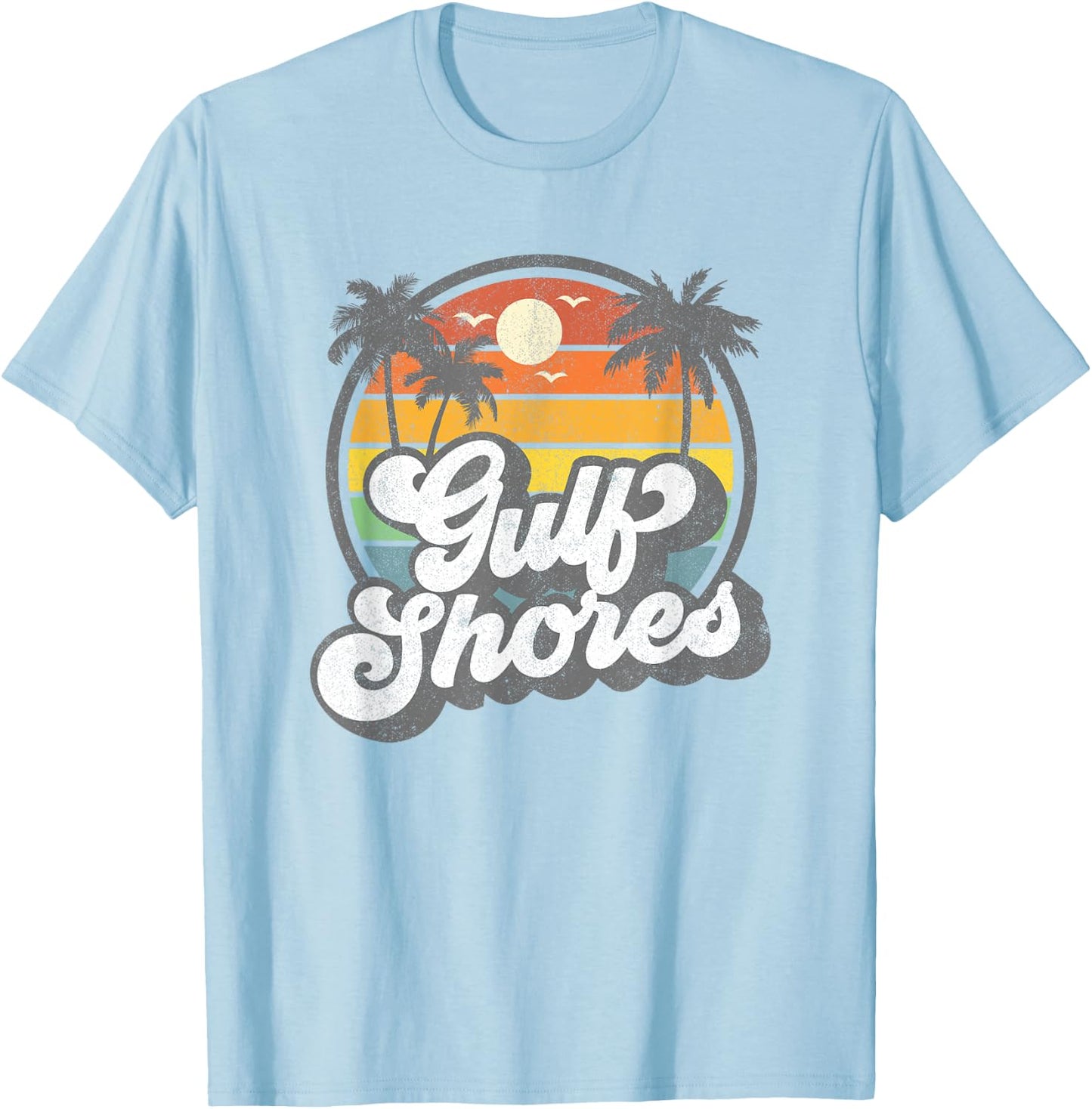 Gulf Shores Alabama Vacation Palm Tree Retro Beach 70s Gift T-Shirt - T-Shirt | Light Blue