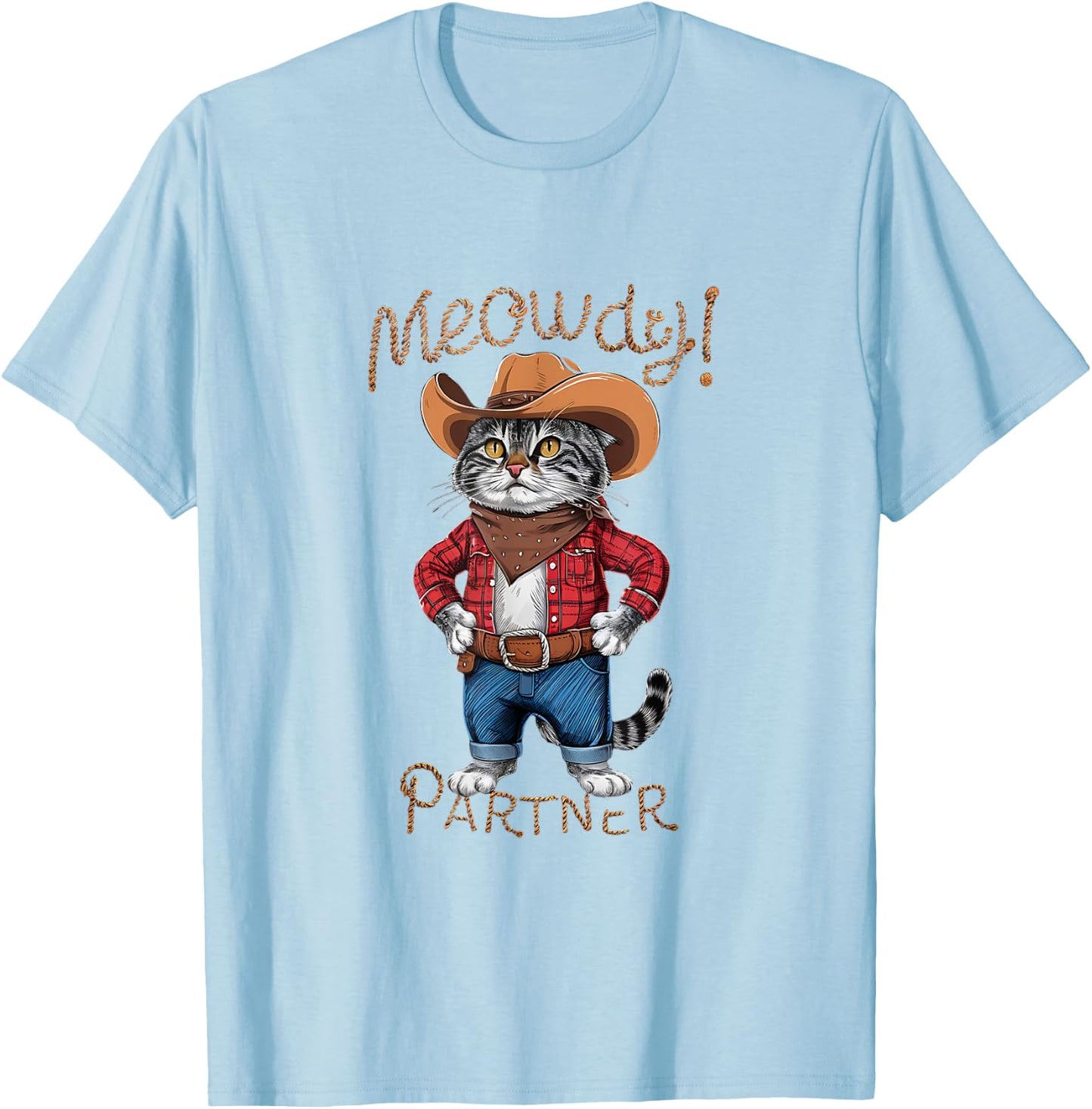 Meowdy Partner Cowboy Cat T-Shirt - T-Shirt | Light Blue