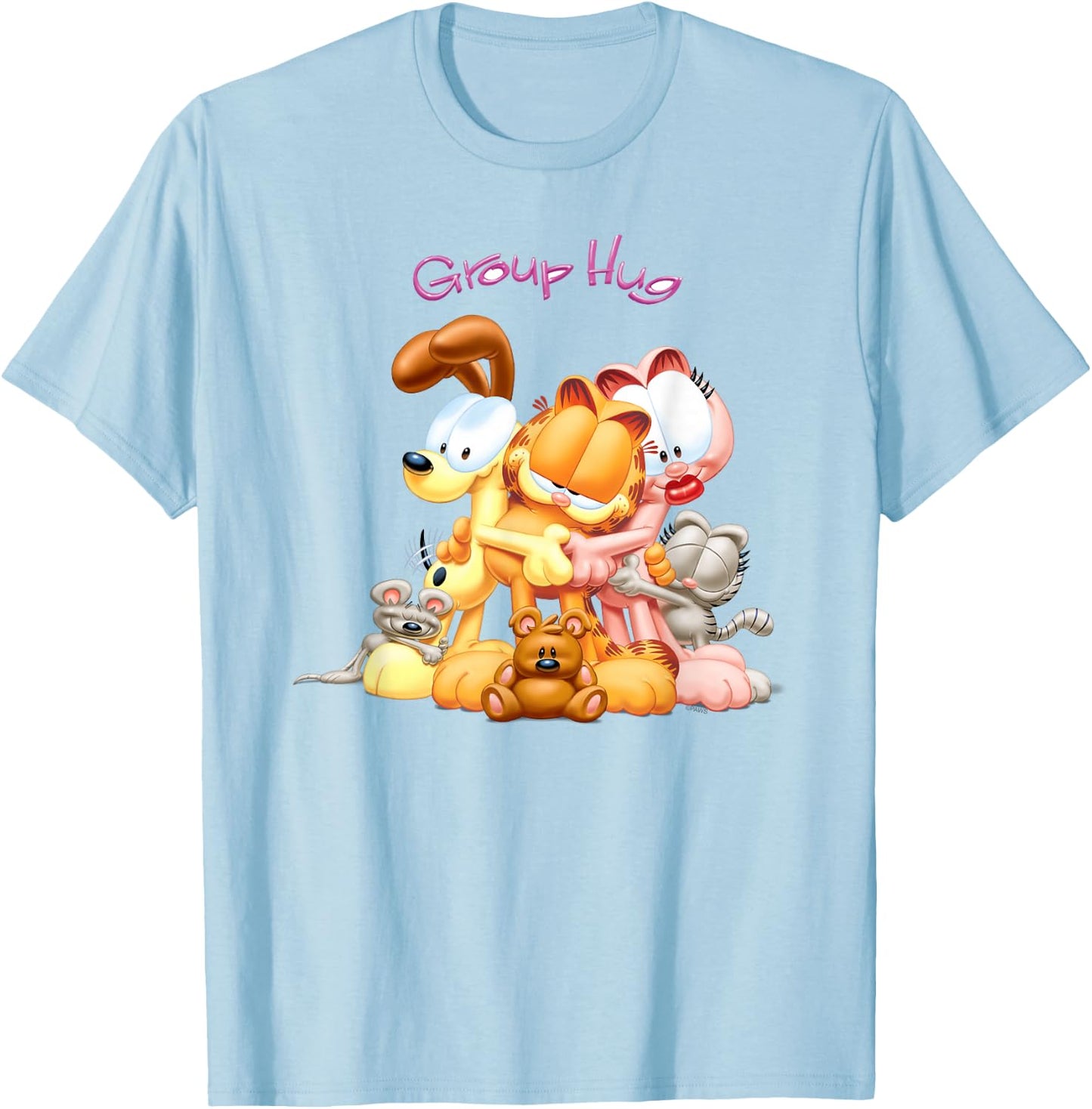 Garfield Group Hug 3D Cat Cartoon T-Shirt - T-Shirt | Light Blue