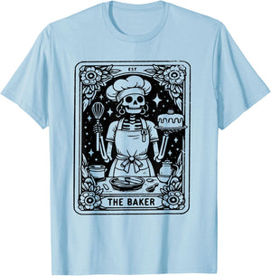 The Baker Tarot Card Skeleton Baking Skull Cook Witchy Chef T-Shirt - T-Shirt | Light Blue