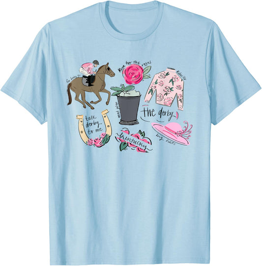 Vibes Go Baby Funny Horse Racing Groovy Race Track T-Shirt - T-Shirt | Light Blue
