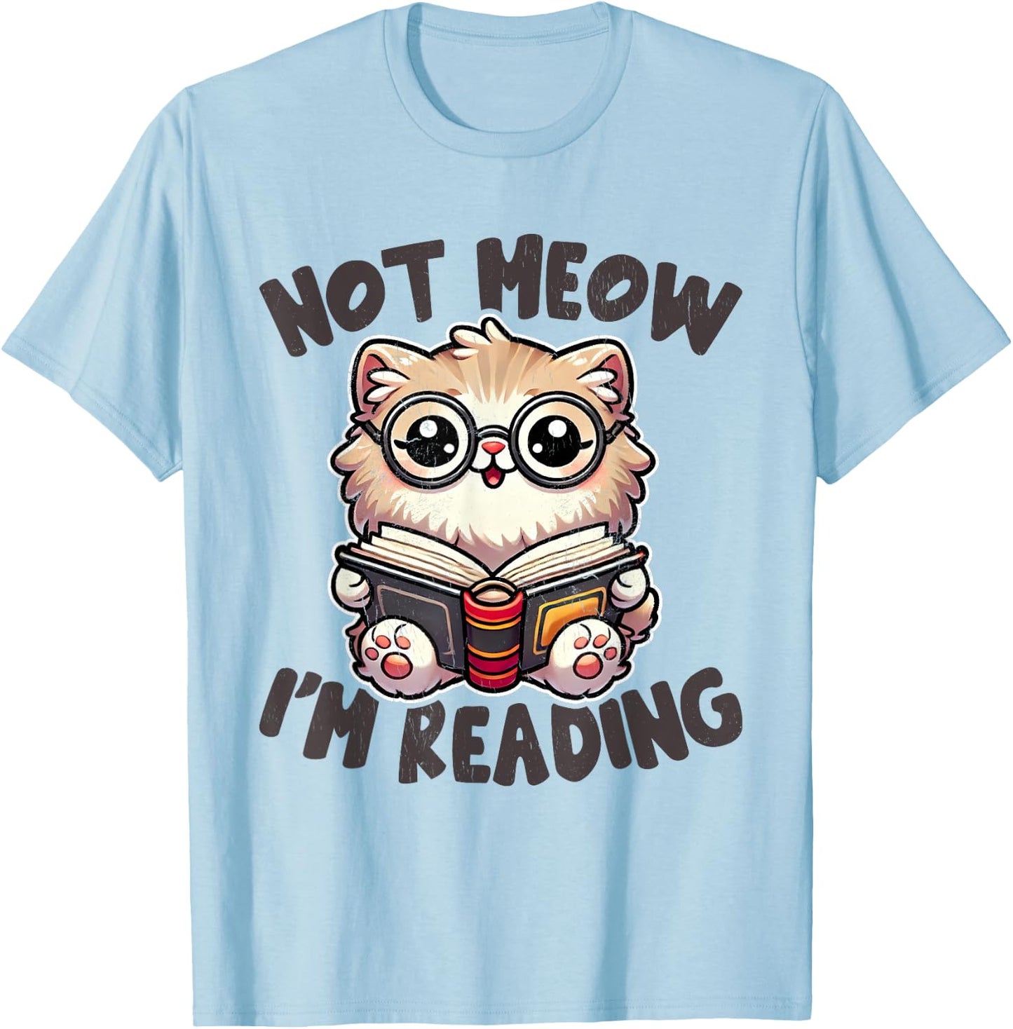 Cute Not Meow I'm Reading Funny Reading Librarian Book Cat Women Girls Kids T-Shirt - T-Shirt | Light Blue
